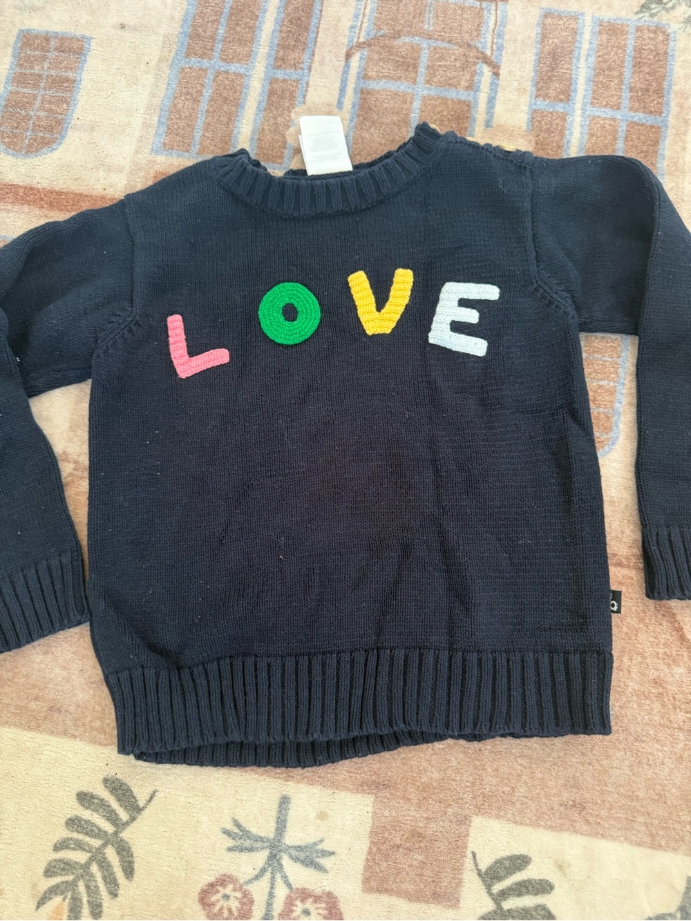 bella bliss Navy Kids Sweater with Colorful LOVE Appliqué